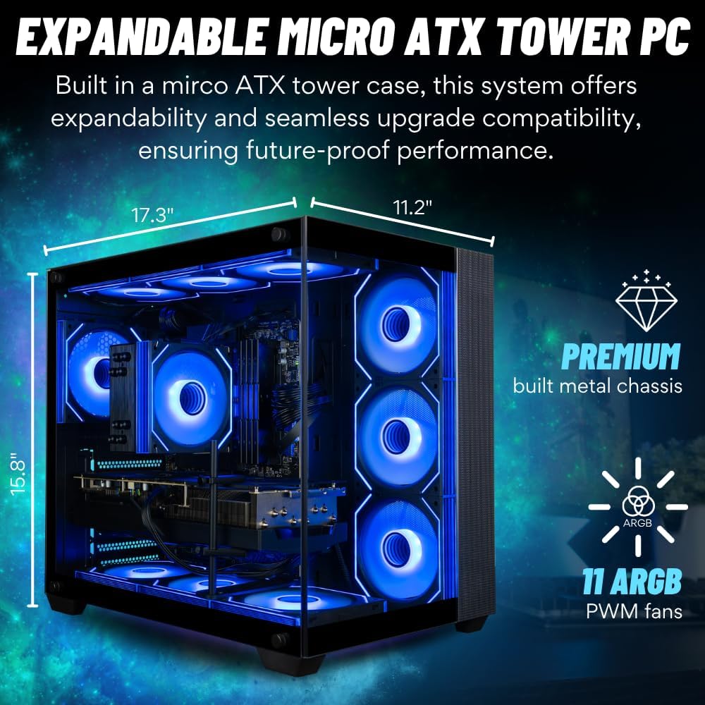 Panorama XL RTX 5090, Ryzen 7 9700F, 32GB DDR5 RAM, 2TB NVMe Gen4 SSD, Prebuilt Gaming Desktop PC w/Windows 11 Pro, 3-Year Warranty, RGB Gamer Keyboard+Mouse, Internal Wi-Fi 7, 3X DP, HDMI & RJ-45