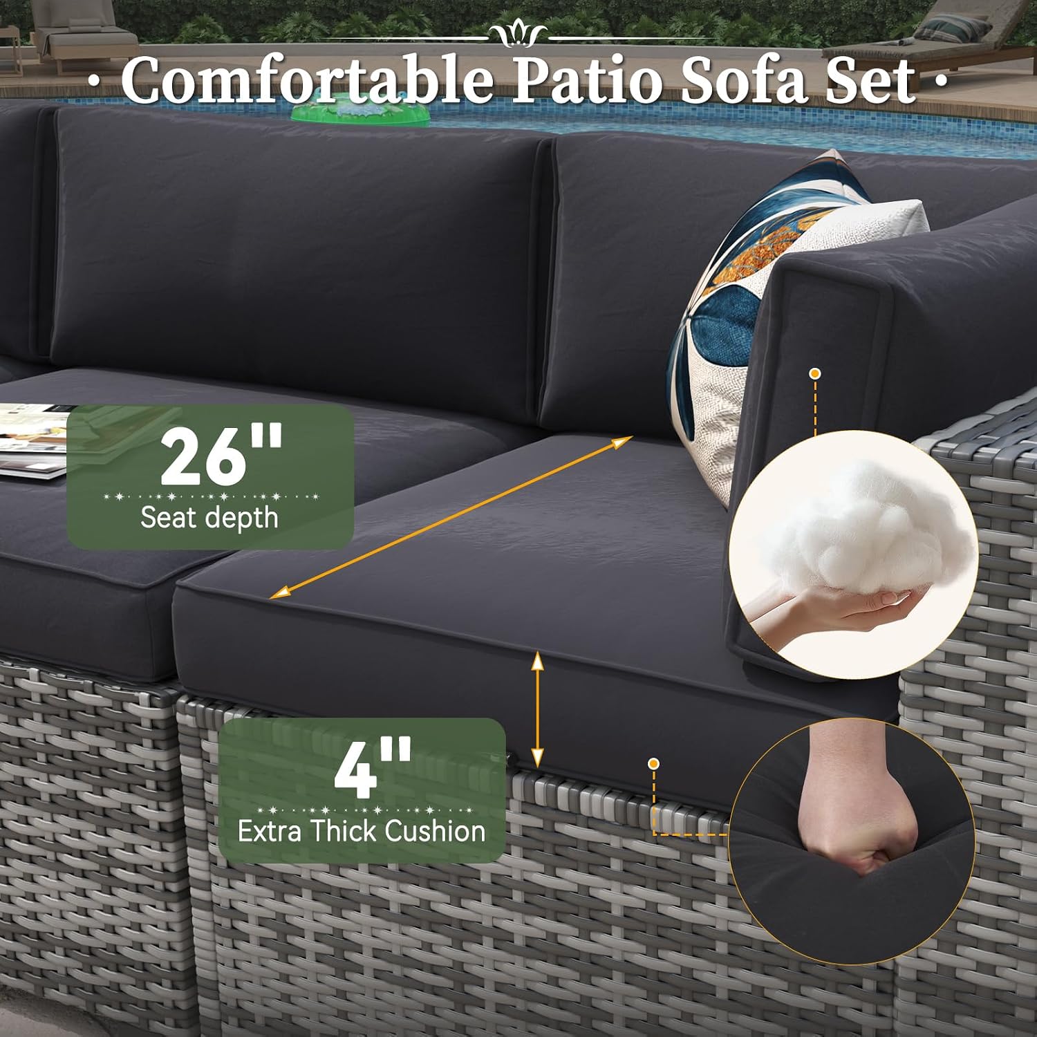 Aoxun 6 Piece Patio Furniture Set with Wide Armrests Wicker Rattan Outdoor Sectional Sofa Set with Coffee Table and Thickened Cushions, Grey/Black(Waterproof Cover Included)