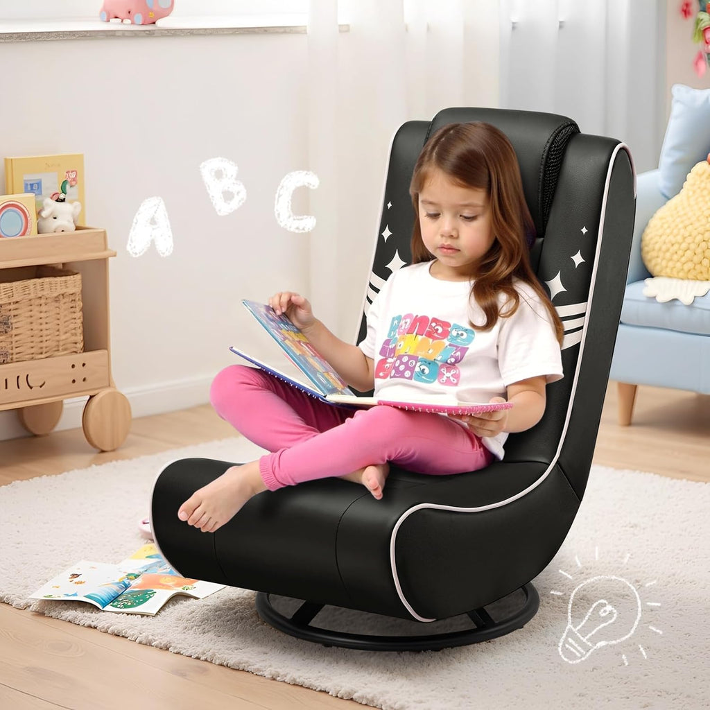 GTPLAYER Floor Gaming Chair Foldable Swivel Floor Chairs for Kids Boys Comfy Video Game Seat with 360° Multipurpose for Gamers, Bedroom or Game Room (Gold Star Pattern)