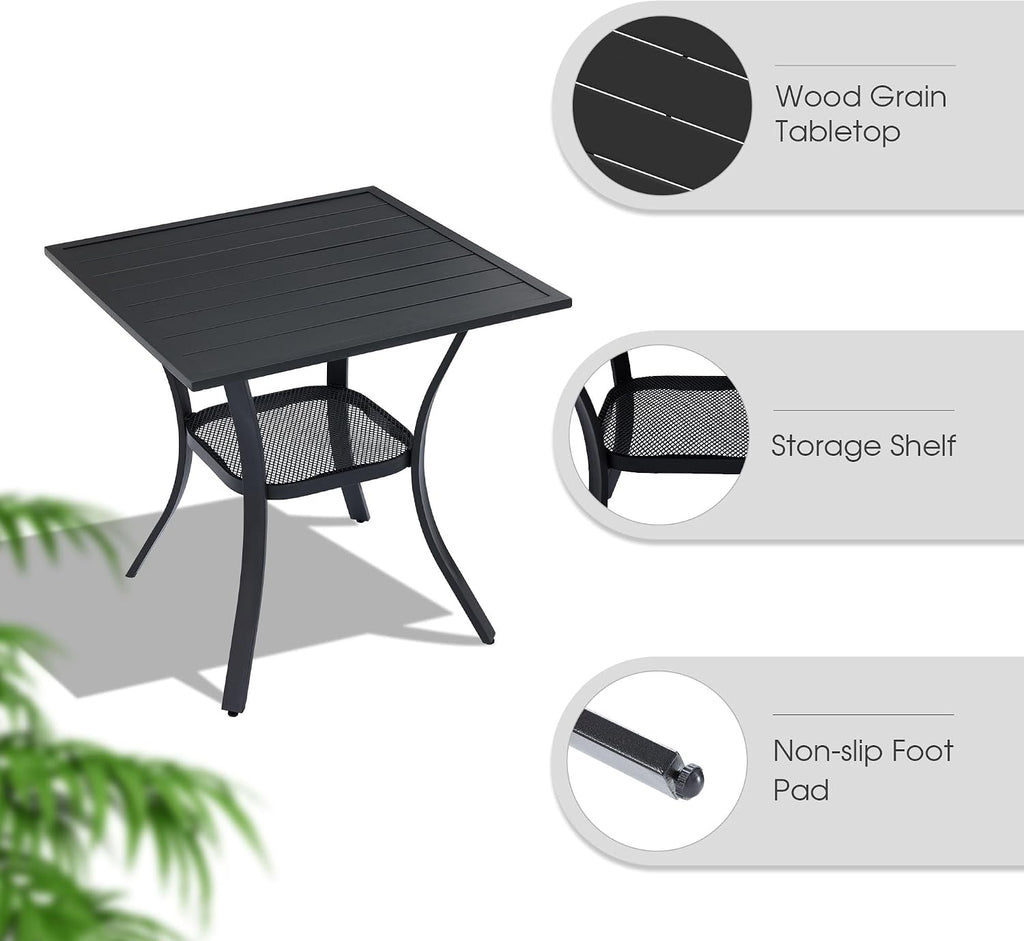 VICLLAX 3 Pieces Outdoor Dining Set, Patio Furniture Set of 2 Patio Swivel Dining Chairs and Small Dining Table with Storage Shelf, Dark Charcoal Chairs & Black Tabletop