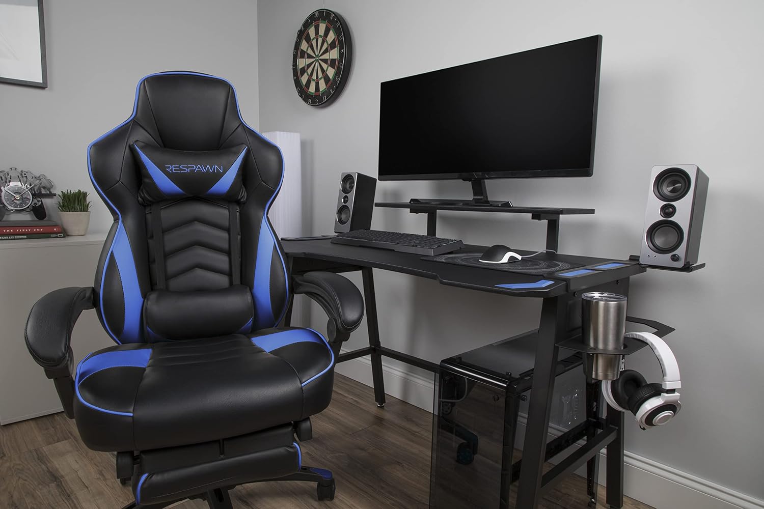 RESPAWN 110 Ergonomic Gaming Chair with Footrest Recliner - Racing Style High Back PC Computer Desk Office Chair - 360 Swivel, Adjustable Lumbar Support, Headrest Pillow, Padded Armrests - 2019 Blue