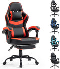 Gaming Chair with Footrest for Adults - Ergonomic Gaming Chairs with Foot Rest - Big and Tall Computer Game Chair - PU Leather Reclining Video Game Chairs with Spring Cushion - Black/Red