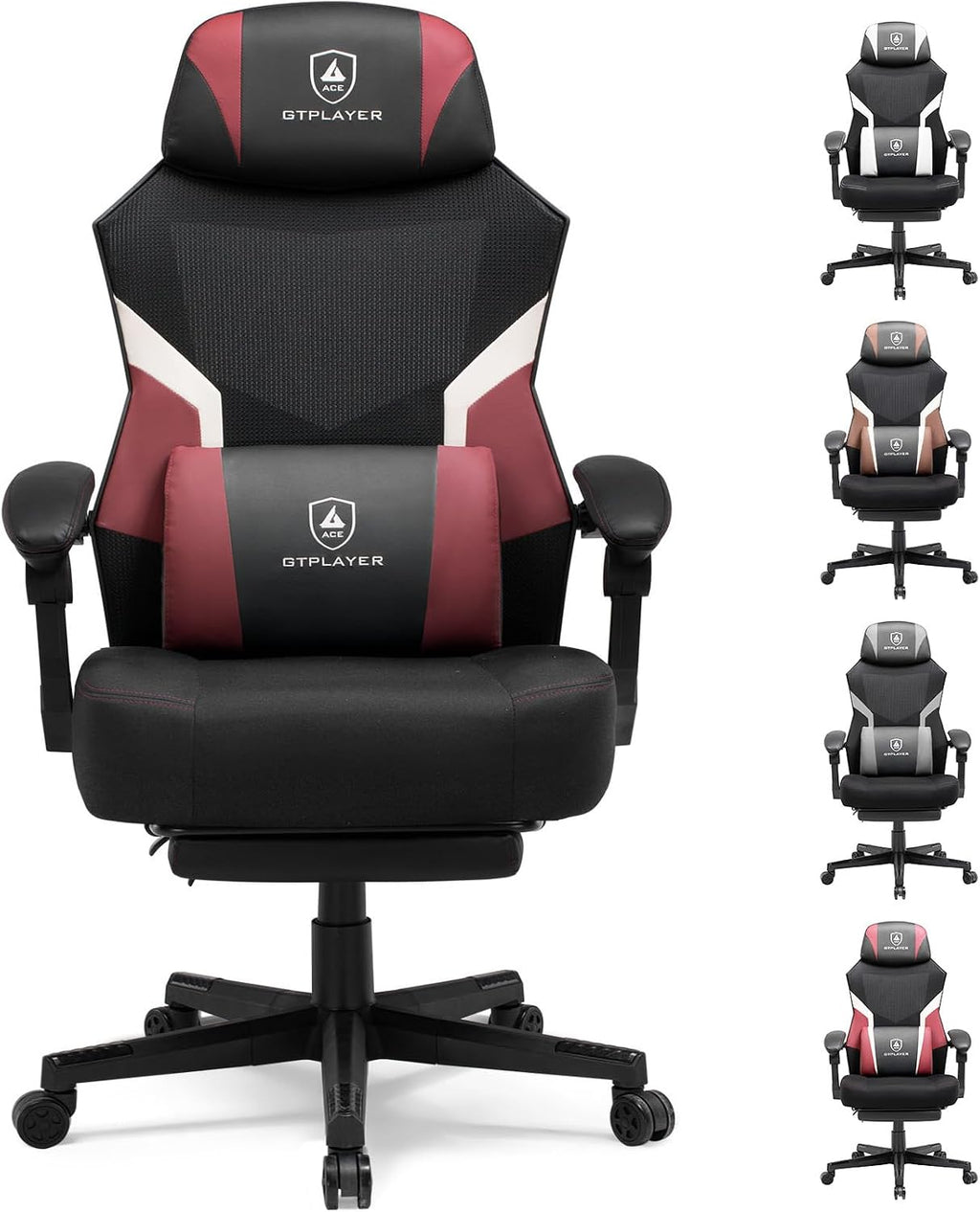 GTPLAYER Gaming Chair, Mesh Office Chairs with Footrest for Adults, Big and Tall Gamer Ergonomic Computer Chair with Height Adjustable (Red)