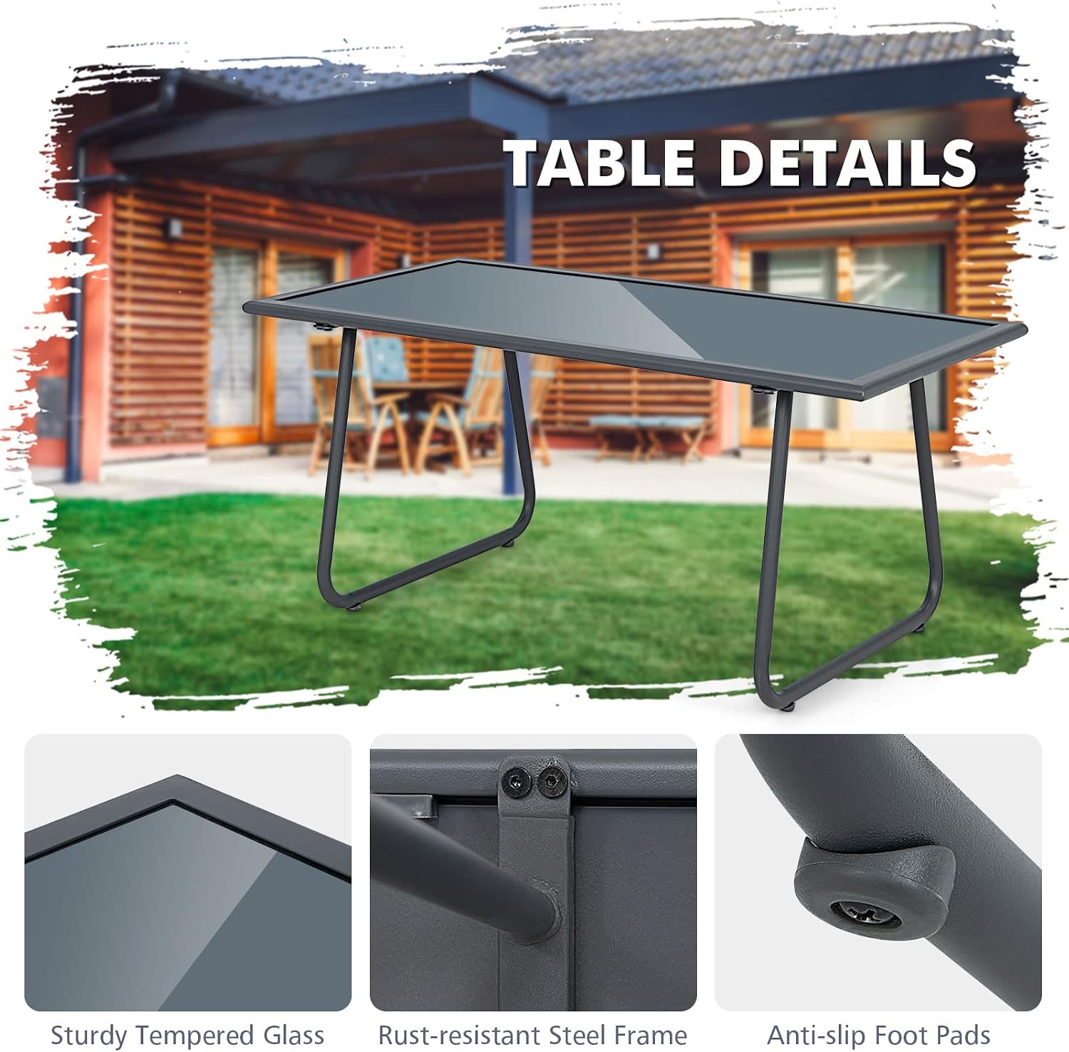 Tangkula 4 Pieces Patio Furniture Set, Outdoor Conversation Set with Tempered Glass Coffee Table, Metal Frame, Breathable Fabric, Indoor & Outdoor Chat Set of 4, for Patio, Poolside, Garden (Gray)