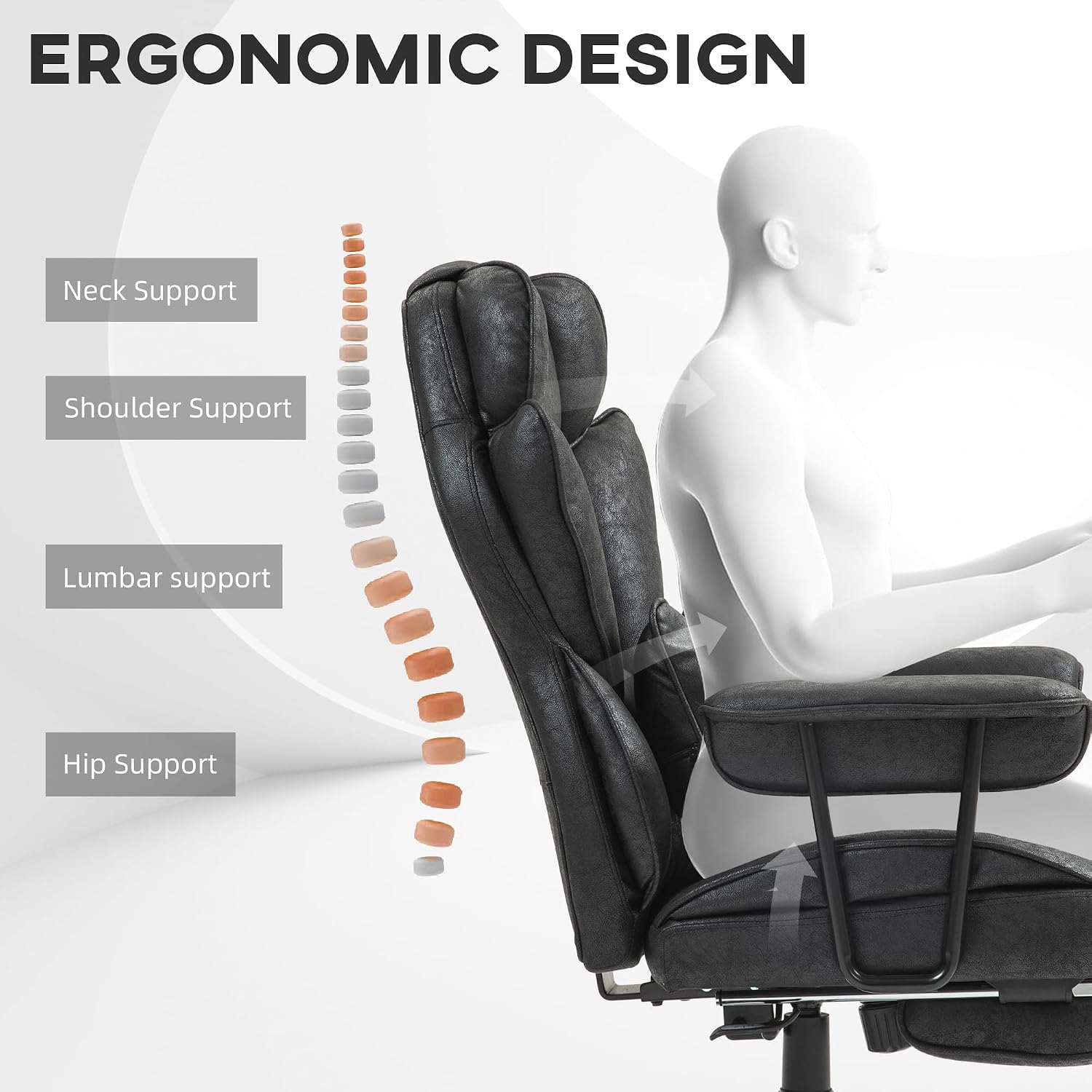 HOMCOM Massage Executive Office Chair with 6 Vibration Points, 400LBS Heated Big and Tall Office Chair with Foot Rest and Lumbar Support, Microfiber Reclining Computer Desk Chair, Black