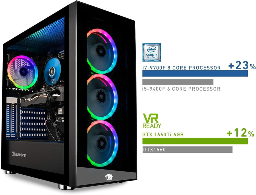 iBUYPOWER Gaming PC Computer Desktop Element 9260 (Intel Core i7-9700F 3.0Ghz, NVIDIA GeForce GTX 1660 Ti 6GB, 16GB DDR4, 240GB SSD, 1TB HDD, Wi-Fi & Windows 10 Home) Black