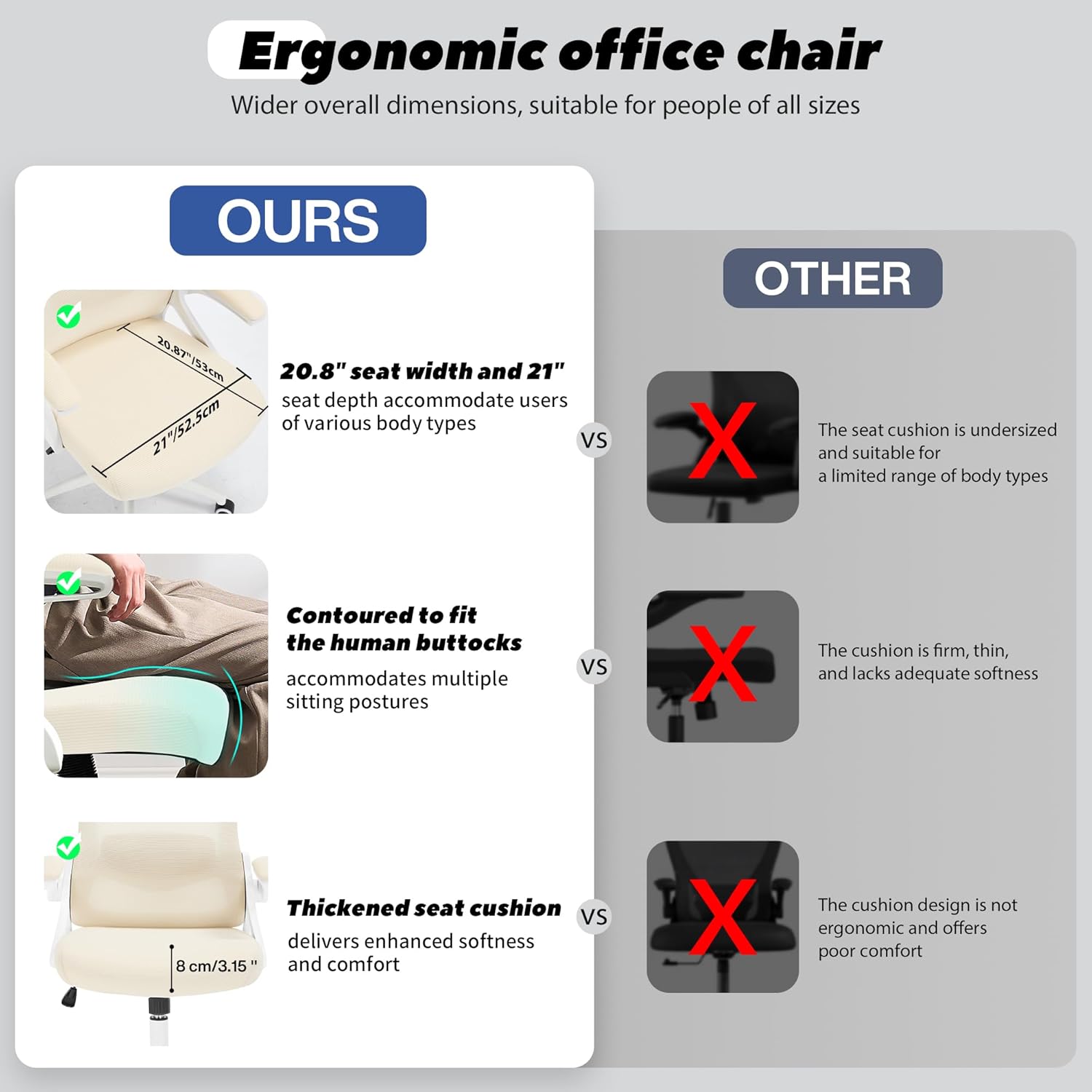 Fizzin Ergonomic Office Chair, 400 LBS Computer Chairs with Adjustable Lumbar Support, Breathable Mesh Desk Chair Ergonomic with Thickened Cushion, Comfy Home Office Desk Chair (Buff Beige)