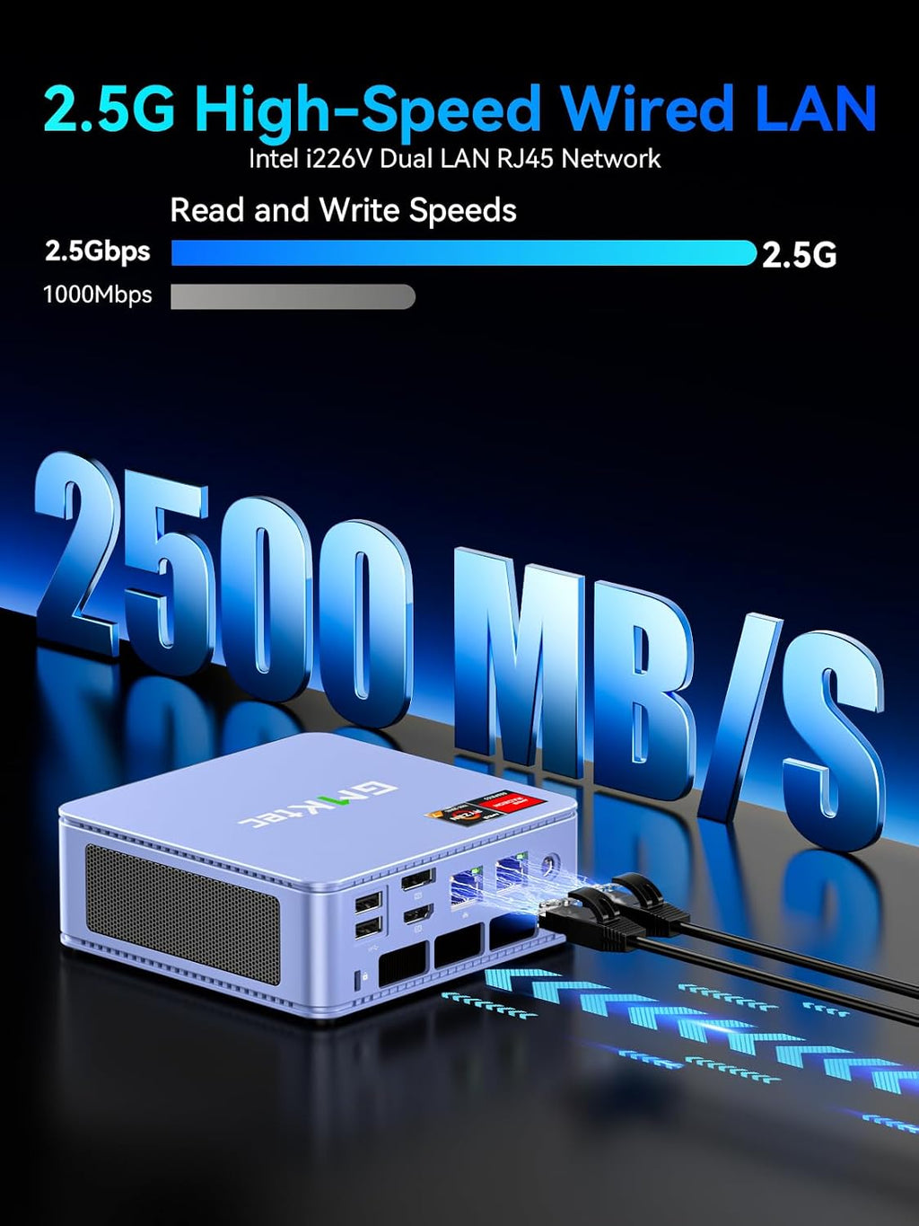 GMKtec M5 Ultra Gaming Mini PC Ryzen 7 7730U (Upgraded 7430U/ 5825U), 32GB RAM 512GB SSD Dual NIC LAN 2.5GbE Desktop Computers, Triple 4K Display, WiFi 6E, USB-C, BT 5.2, DP, HDMI 2.0 Blue
