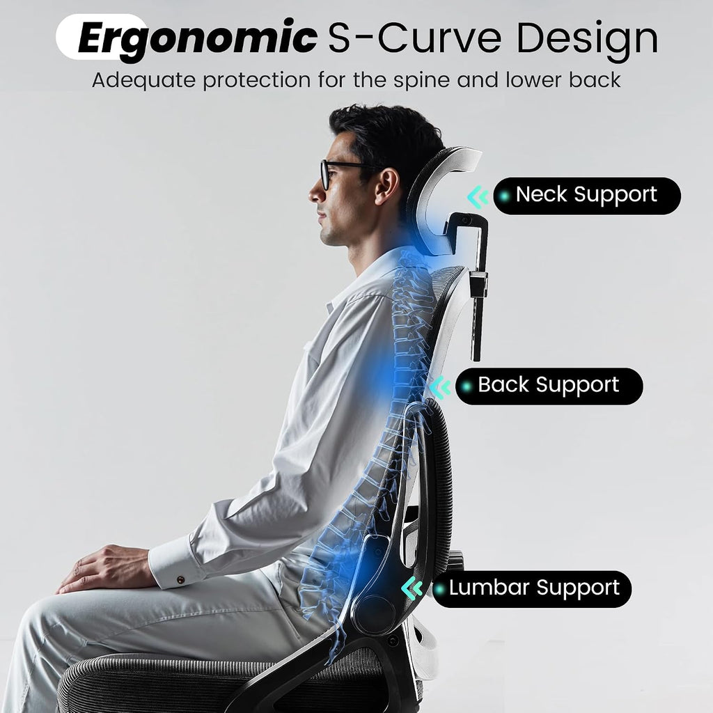 Fizzin Ergonomic Office Chair, 400 LBS Computer Chairs with Adjustable Lumbar Support, Breathable Mesh Desk Chair Ergonomic with Thickened Cushion, Comfy Home Office Desk Chair (Black)