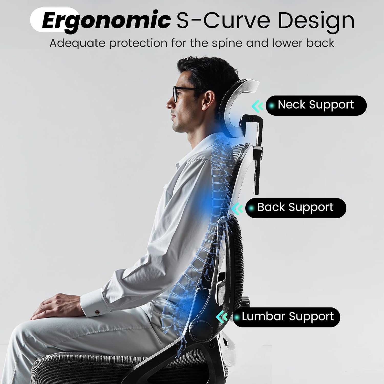 Fizzin Ergonomic Office Chair, 400 LBS Computer Chairs with Adjustable Lumbar Support, Breathable Mesh Desk Chair Ergonomic with Thickened Cushion, Comfy Home Office Desk Chair (Black)