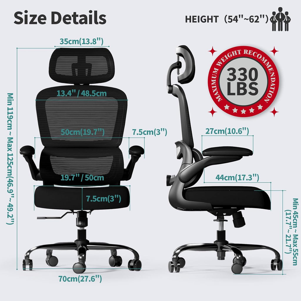 TRALT Office Chair Ergonomic Desk Chair, 330 LBS Home Mesh Office Desk Chairs with Wheels, Comfortable Gaming Chairs Black, Pack of 7