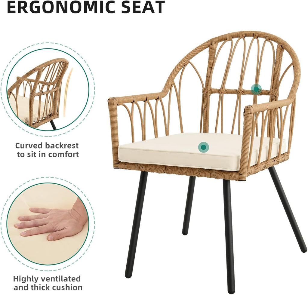 YITAHOME 4 Pieces Rattan Wicker Dinning Chairs, Outdoor Indoor Patio Furniture Set with Cushion and Curved Back All Weather Bistro Chair for Garden Backyard Porch Poolside Restaurant (Beige)