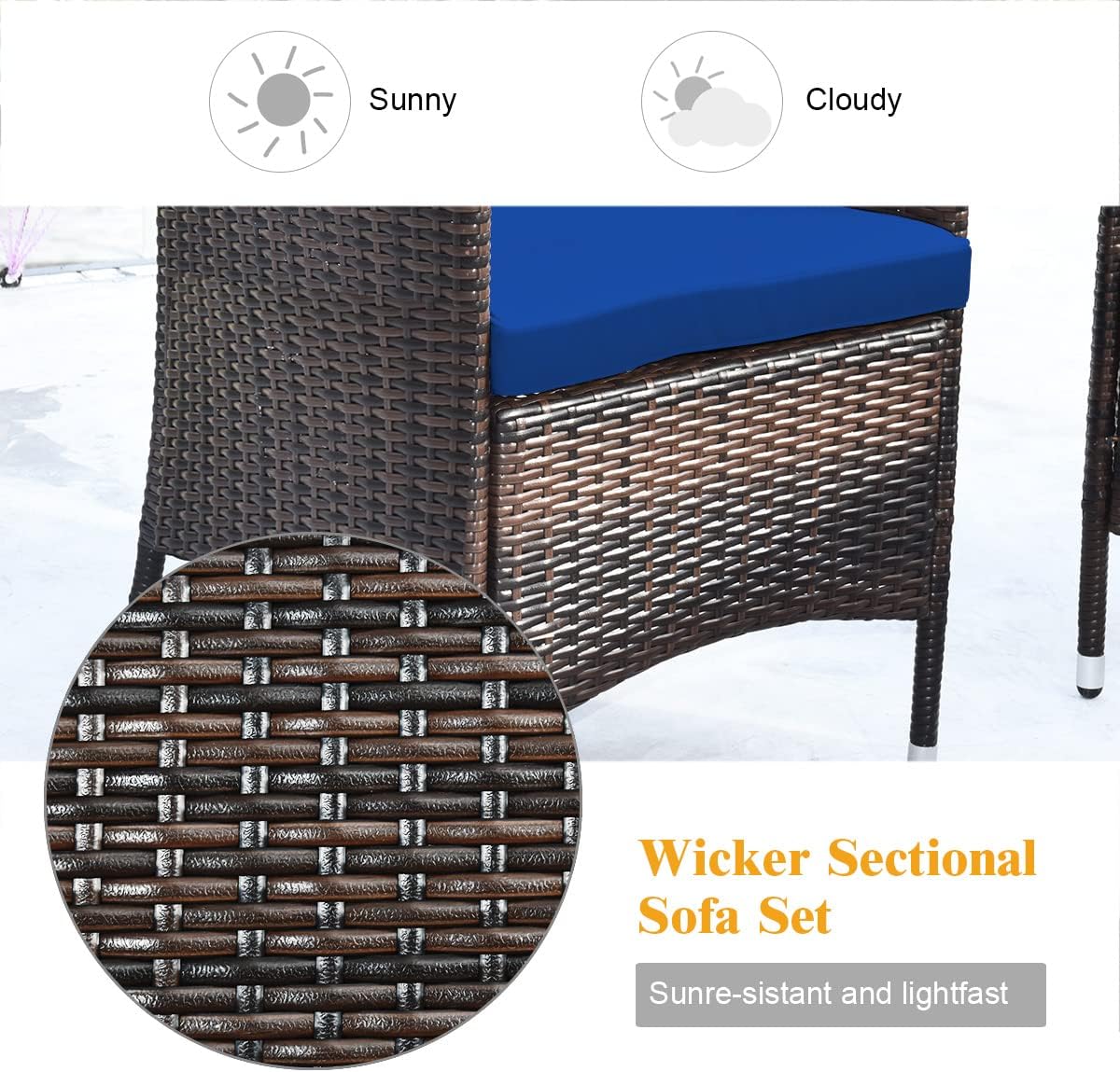 COSTWAY 4PCS Rattan Patio Furniture Set, Outdoor Wicker Rattan Chairs with Coffee Table, Rattan Cushioned Conversation Set for Backyard Balcony Porch Poolside, Navy