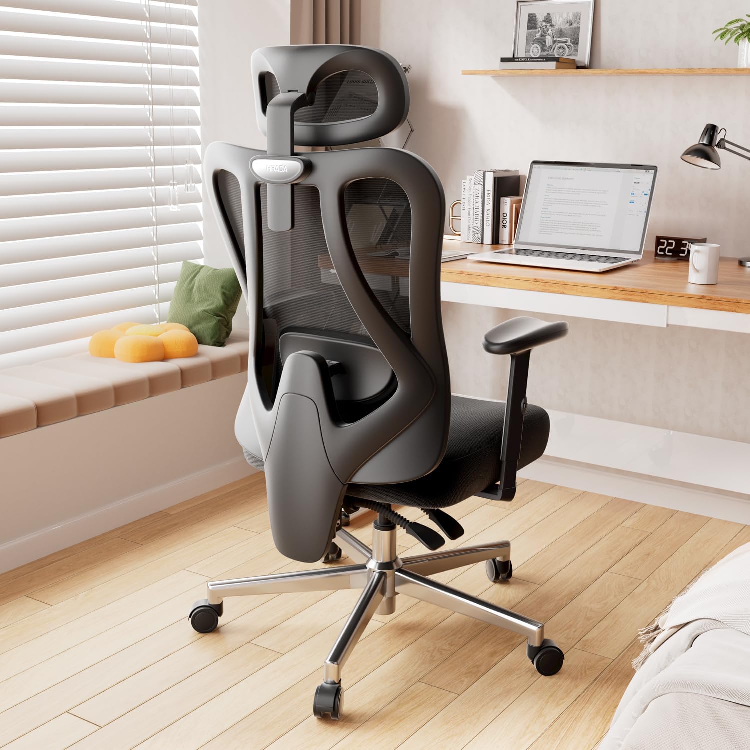 Hbada P3 Ergonnomic Office Chair with 2D Adjustable Lumbar Support, Office Chair with Adjustable Headrest and Armrest, 145° Stepless Tilt Function, Black(No Footrest)