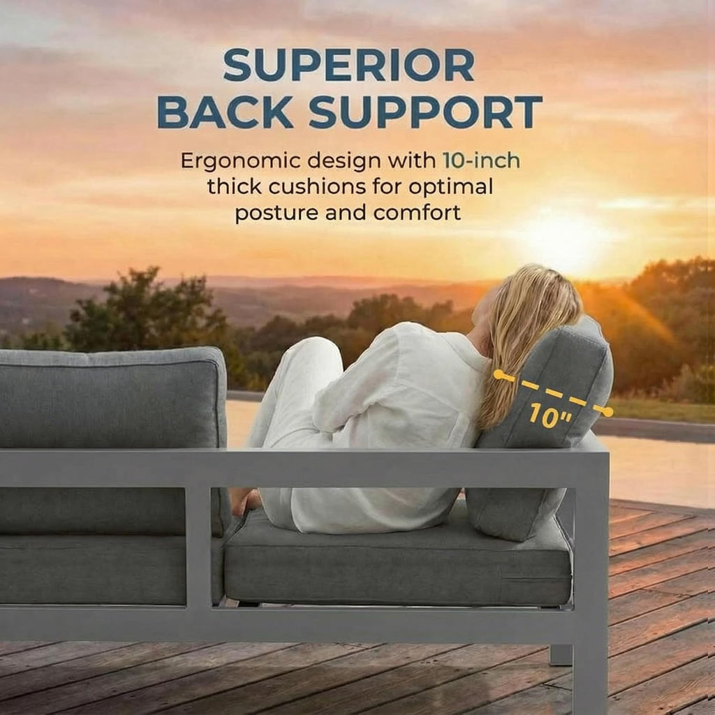 Solaste Aluminum Patio Furniture Set for All Weather, Oversized Metal Outdoor Furniture Set with 27.5' Deep Seating and 3.2' Wide Armrest, Outdoor Patio Conversation Sets with 10' Back Suport Cushion