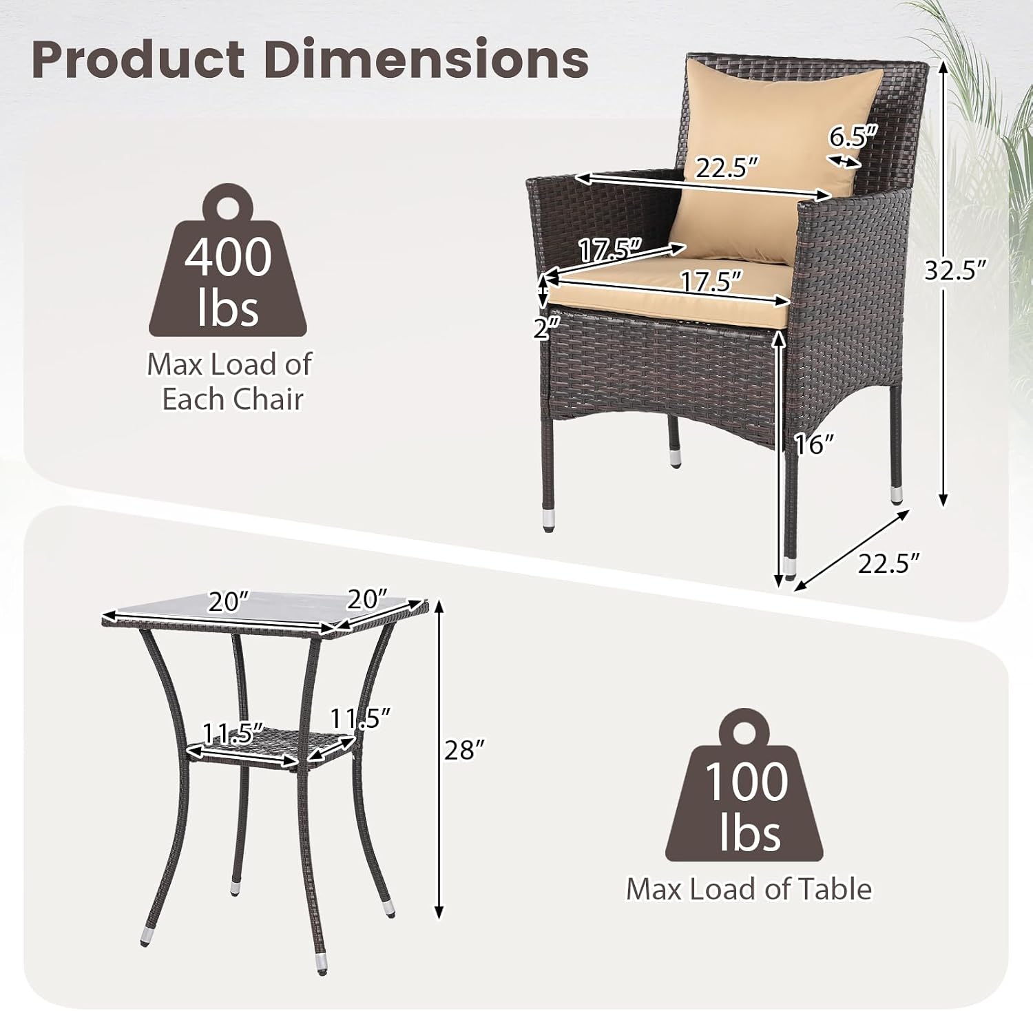Tangkula 3 Pieces Patio Wicker Bistro Set, 2 Rattan Chairs w/ 2-Tier Tempered Glass Table, Outdoor Conversation Furniture Set with Cushions for Backyard, Porch, Poolside (Mix Brown+Beige)