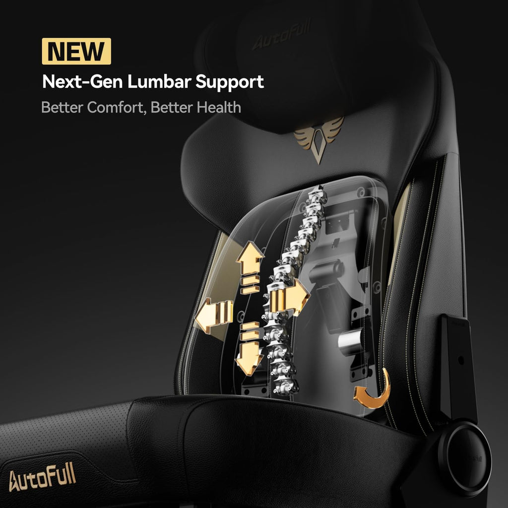 AutoFull M6 Ergonomic Gaming Chair – with 3rd-Gen Dynamic Lumbar Support, Lumbar & Leg Massage, Ventilated & Heated Seat, 360° Mechanical Armrests, Retractable Footrest (Black)