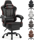 GTPLAYER Big and Tall Gaming Chair with Footrest, Ergonomic Office Desk Chair with 4.4in Thick Cushion and Wide Wingless Seat, Comfortable Leather Computer Chair, Predator Series, Black Red