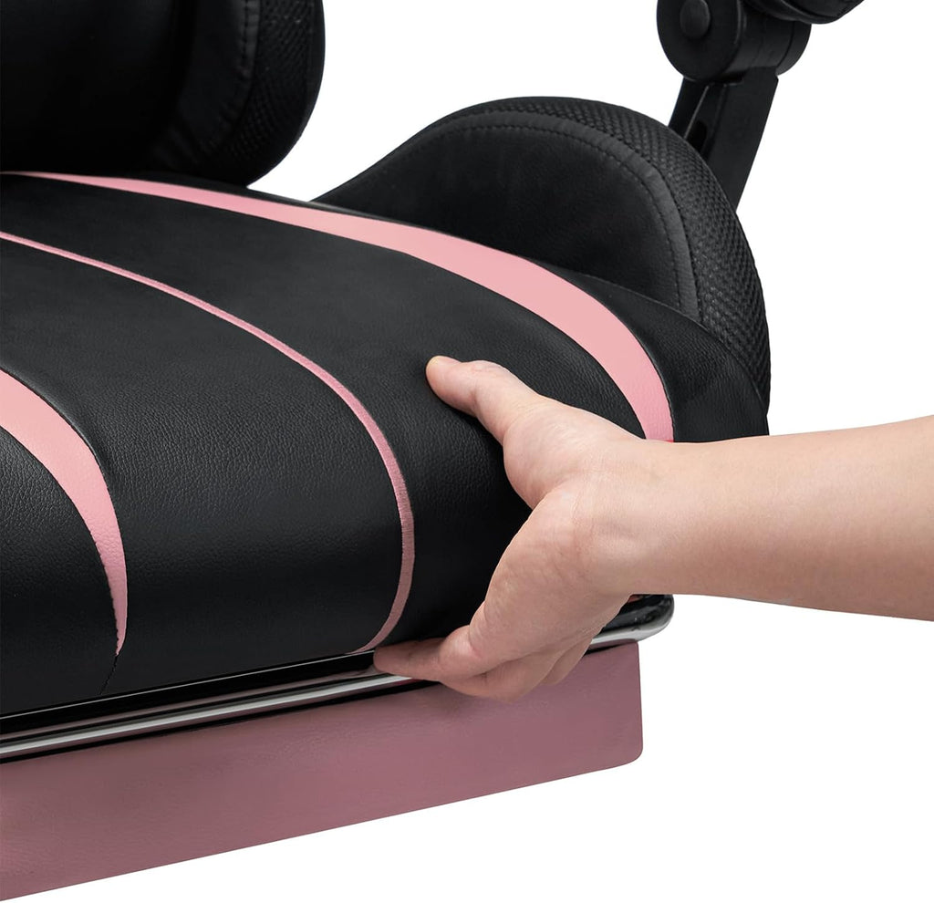 Gaming Chair with Speakers and Lights Ergonomic Computer Gaming Chair with Footrest LED RGB Lights Massage High Back Music Video Game Chair with Lumbar Support Pink and Black