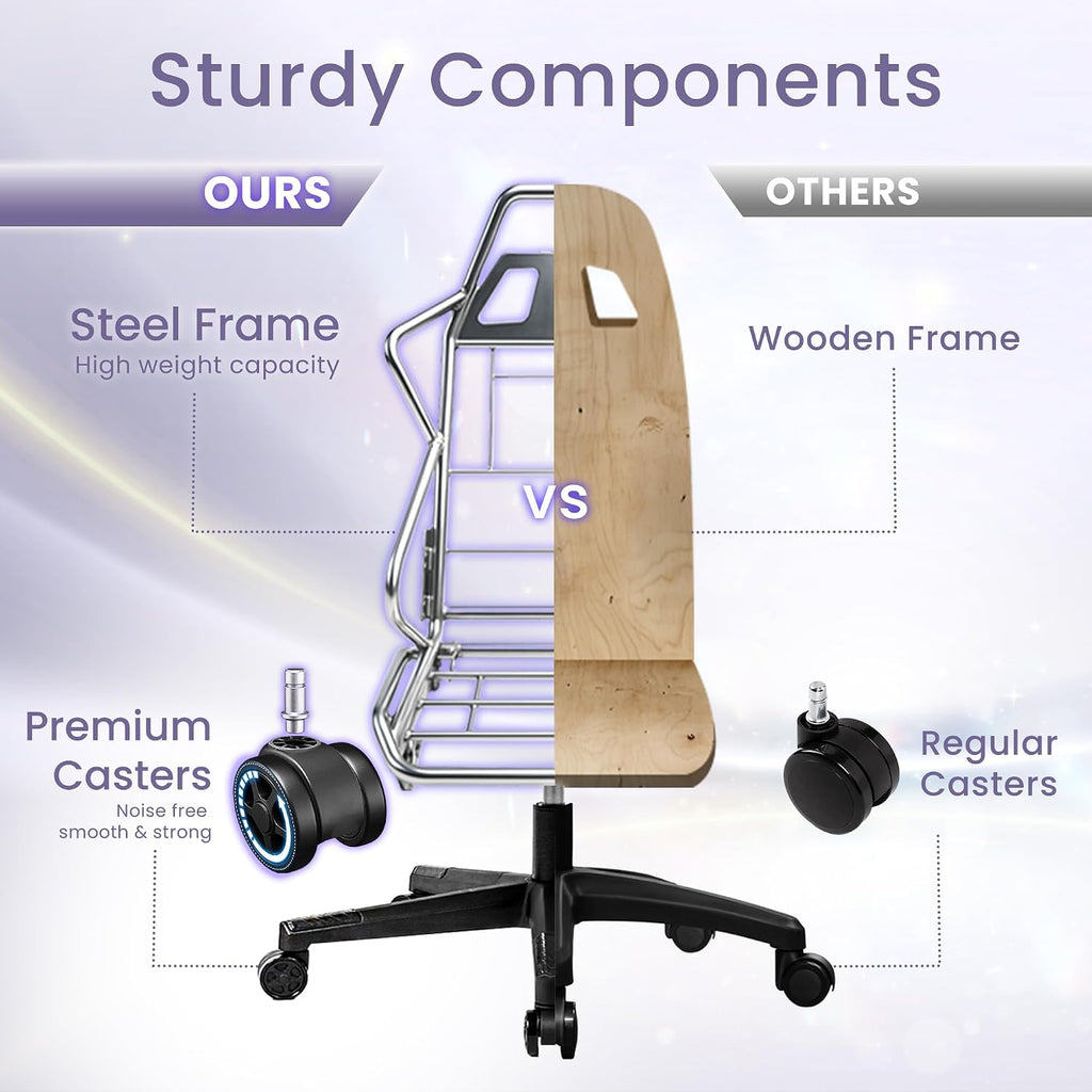 N-GEN GAMING Video Gaming Chair Office Computer Desk Use Ergonomic Reclining Backrest Adjustable Armrests Lumbar Support Footrest High Density Foam Breathable Fabric Heavy Duty Base (Purple)