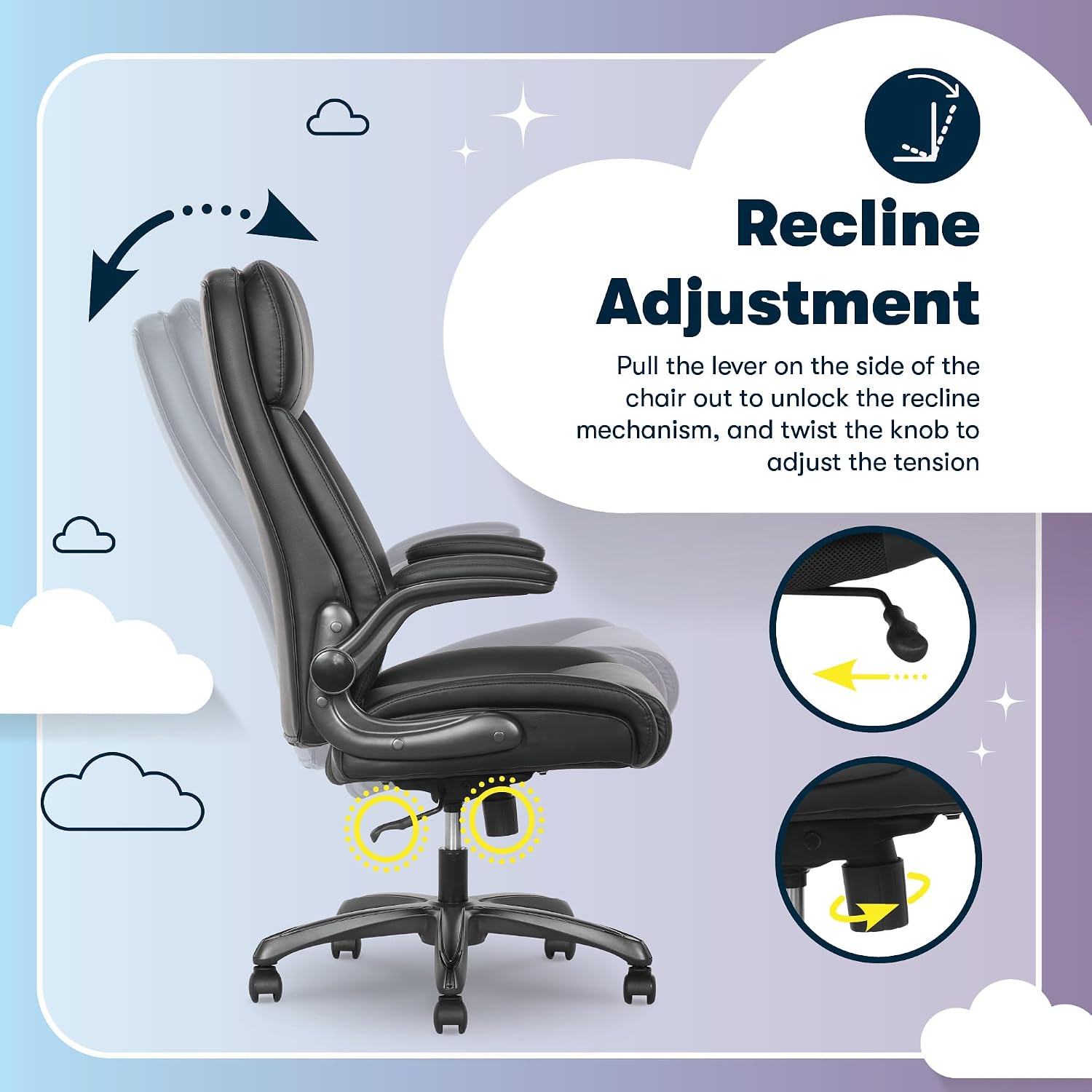 Serta Torrington Big & Tall Office Chair, with Flip-Up Padded Armrests, Ultra-Comfortable ComfortCoils Seat Cushion Technology, Modern Executive Premium PU Desk Chair, Black