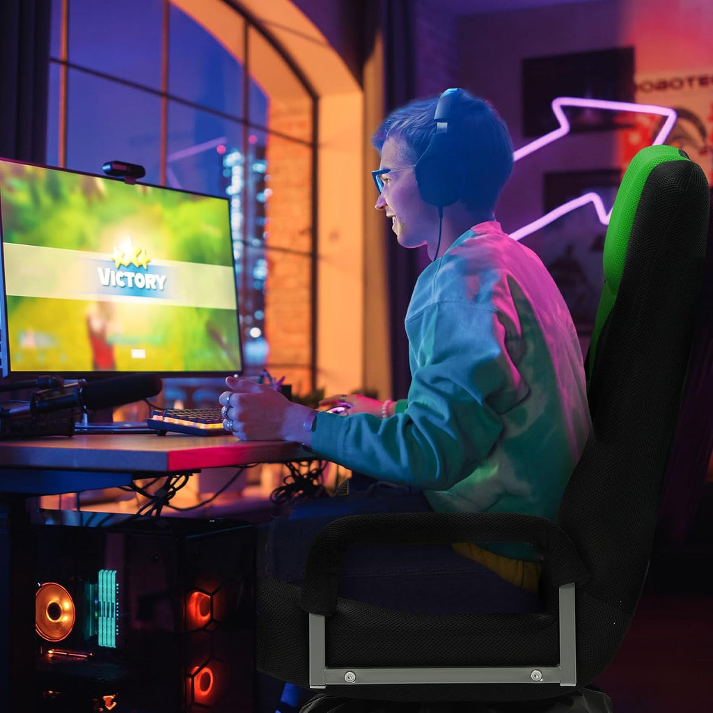 Swivel Gaming Chair Multipurpose 2PACK Floor Gaming Chair for Playing Video Games, TV, Reading w/Armrest Lumbar Support & 6 Adjustable Postion Backrest for Adults,Green
