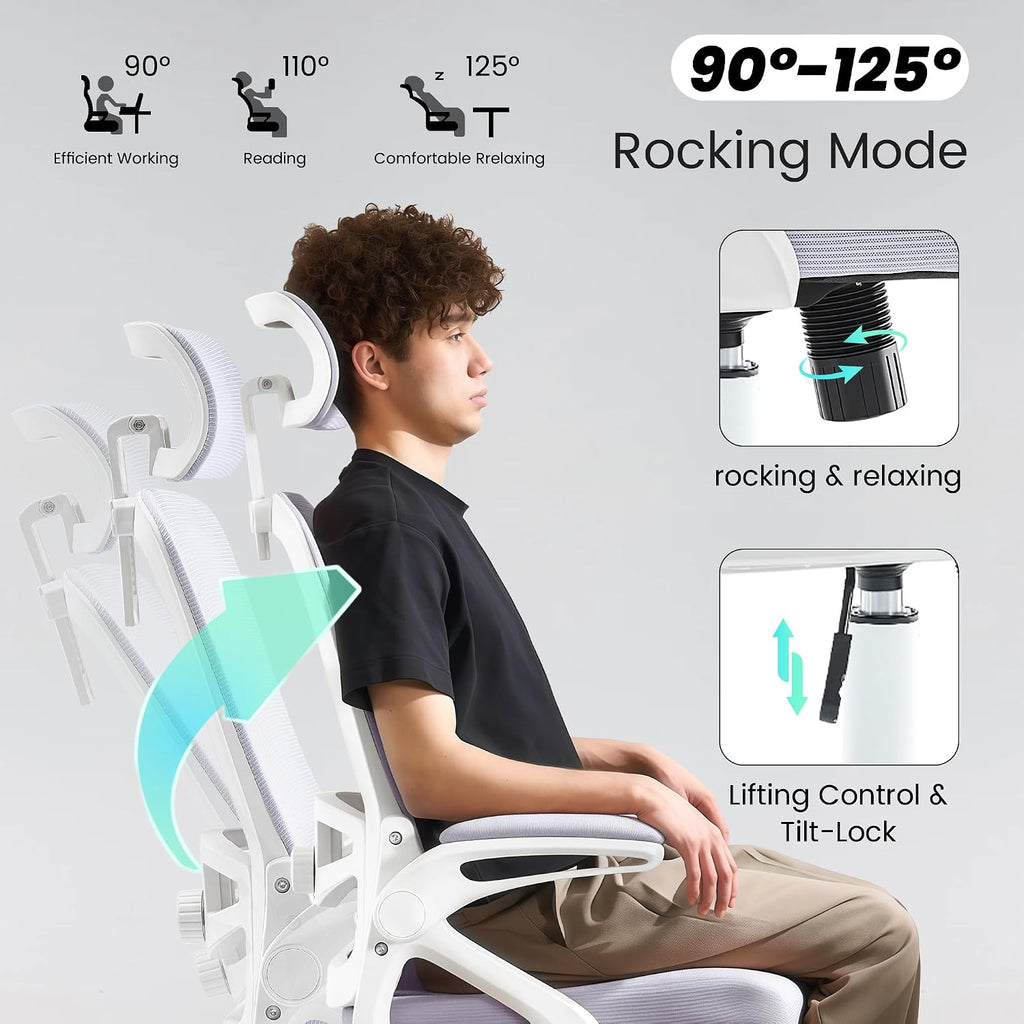 Fizzin Ergonomic Office Chair, 400 LBS Desk Chair with Adjustable Lumbar Support, High Back Breathable Mesh Computer Chair Rolling Work Swivel Task Chairs, Comfy Home Office Desk Chair (Lavender)