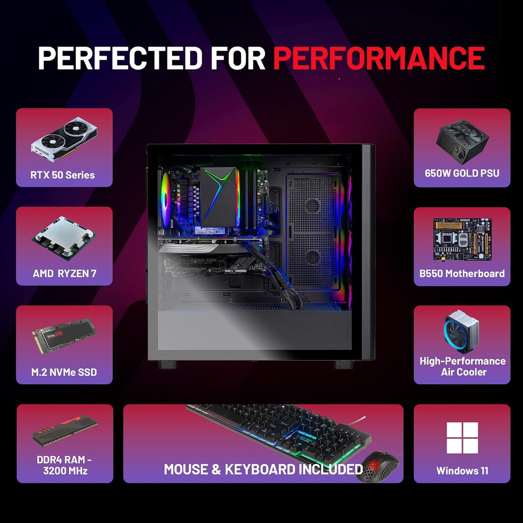 Skytech Gaming Chronos 3 Gaming PC, AMD Ryzen 7 5700 3.7GHz, NVIDIA RTX 5060, 1TB NVMe SSD, 16GB DDR4 RAM 3200, 650W Gold PSU, Wi-Fi, Win 11, Desktop