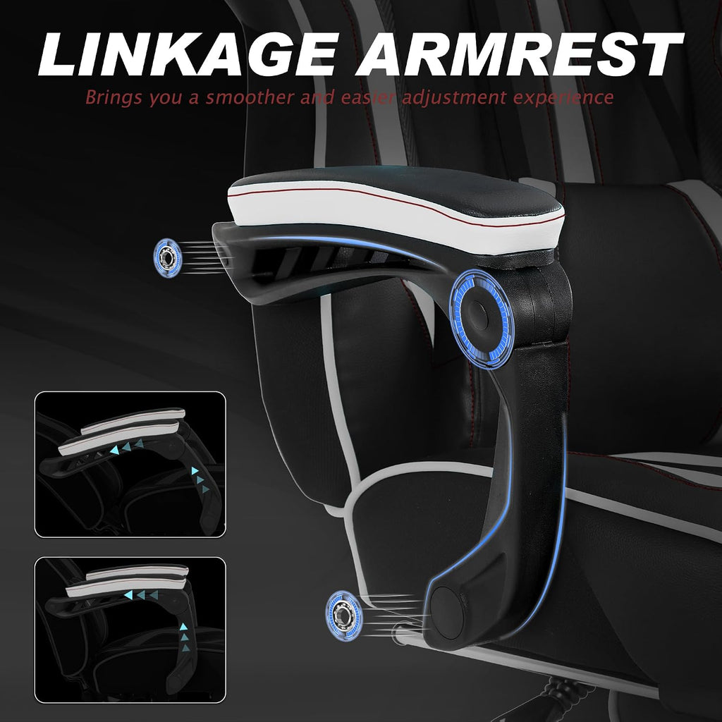 Vonesse Gaming Chair with Footrest,Reclining Computer Gaming Chair for Adults,Big and Tall Gamer Chair with Massage,Ergonomic High Back (White/Black)