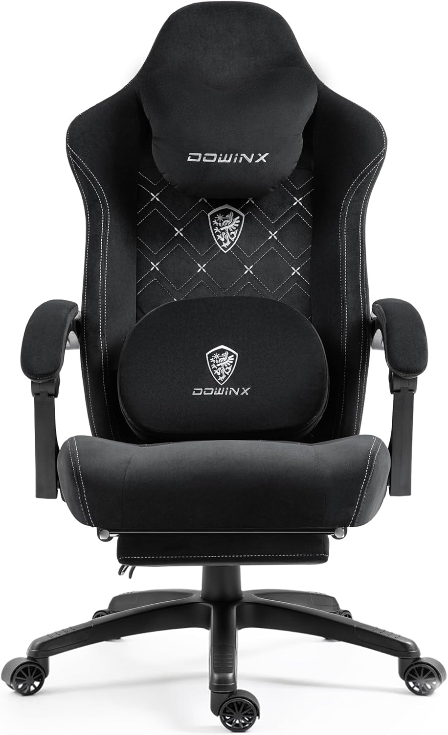 Dowinx Gaming Chair with Heated Massage Lumbar Support,Big and Tall Fabric Gaming Chairs for Adults with Footrest, Ergonomic Computer Game Chair with Poket Spring Cushions, 350lbs, Black and White