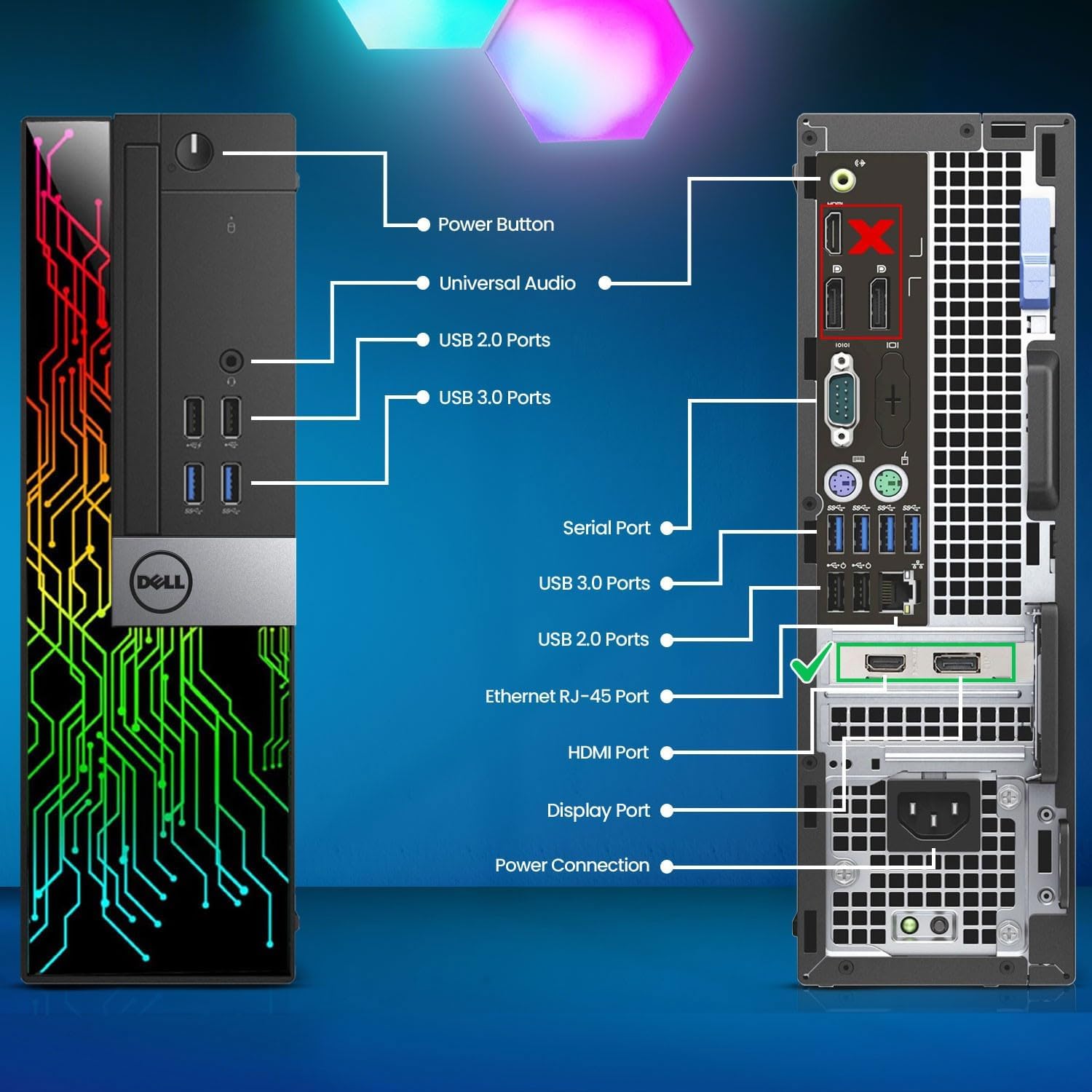 Dell RGB Gaming Desktop Computer PC - Intel Core i7-6th Gen - 16GB DDR4 RAM - 256GB SSD - 1TB HDD - 22' Monitor - GeForce GT 1030 - RGB Keyboard & Mouse - WiFi - Windows 11 Pro (Renewed)