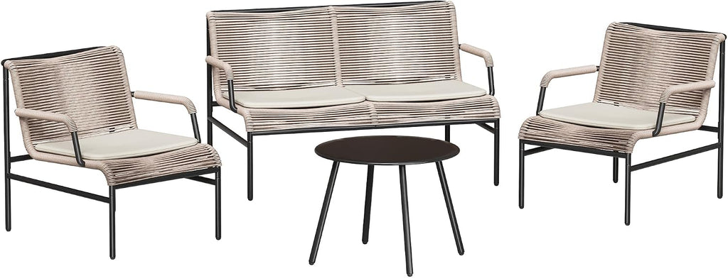 East Oak 4 Piece Patio Furniture Set, Outdoor Furniture with PE Wicker Rattan Chairs and Coffee Table, Modern Patio Conversation Set with Soft Pad for Garden, Backyard and Porch, Apricot
