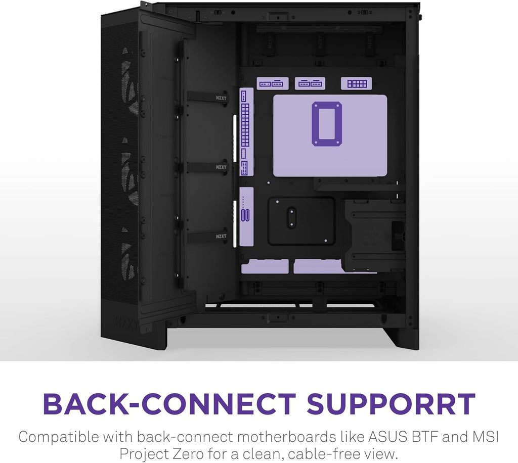 NZXT H9 Flow RGB+ (2025) – Large Dual-Chamber ATX Mid-Tower Airflow PC Case – Includes 7 RGB Fans (6 x 140mm, 1 x 120mm) & Control Hub – 420mm Radiator Support – Back-Connect Ready – Black