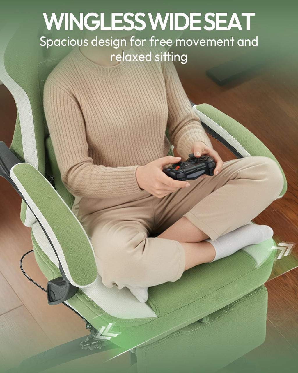 Dowinx Gaming Chair Breathable Fabric Game Chair with Gel Pad and Storage Bag, Comfortable Gamer Chair with Pocket Spring Cushion,Ergonomic Computer Chair with Footrest,Green and White