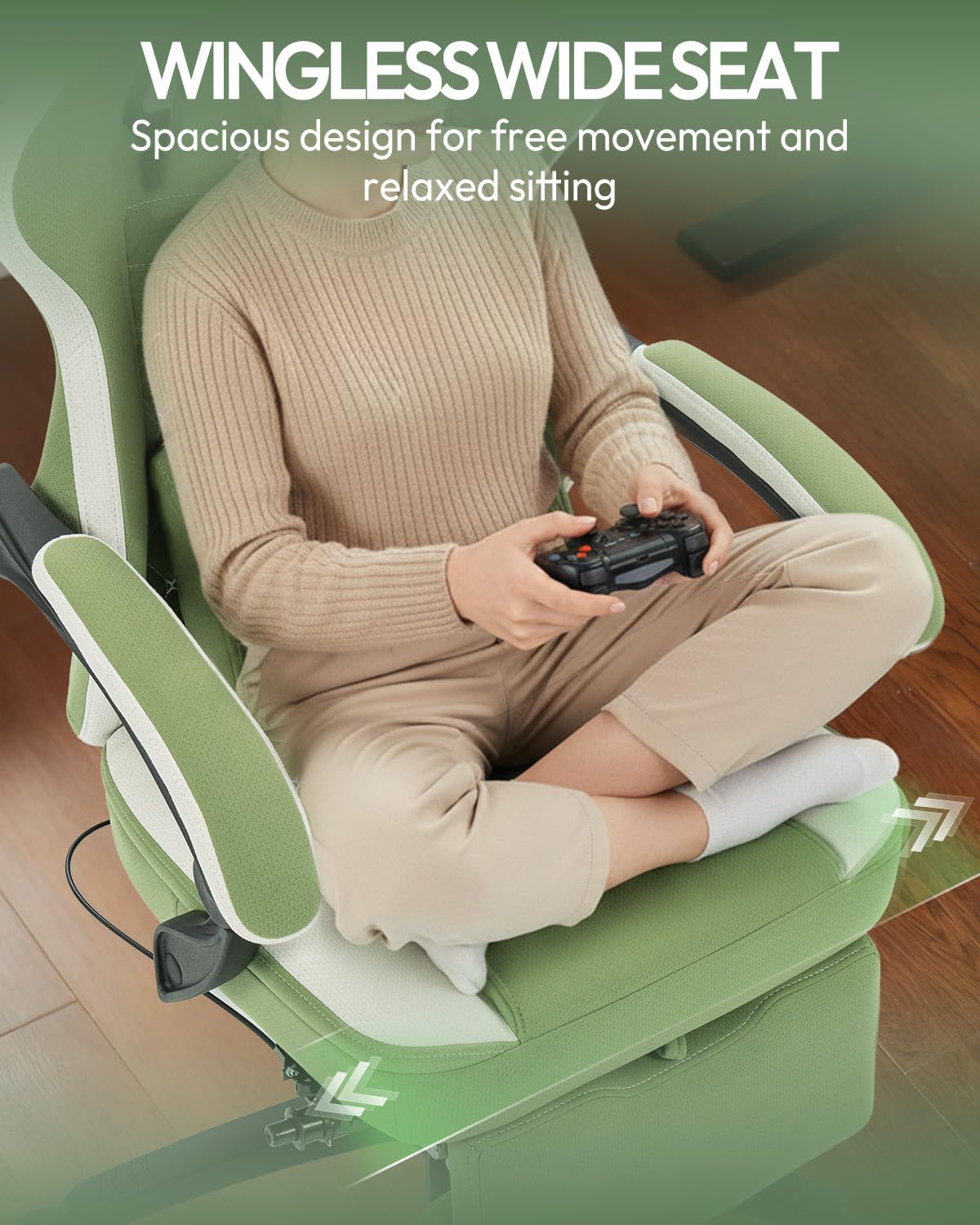 Dowinx Gaming Chair Breathable Fabric Game Chair with Gel Pad and Storage Bag, Comfortable Gamer Chair with Pocket Spring Cushion,Ergonomic Computer Chair with Footrest,Green and White