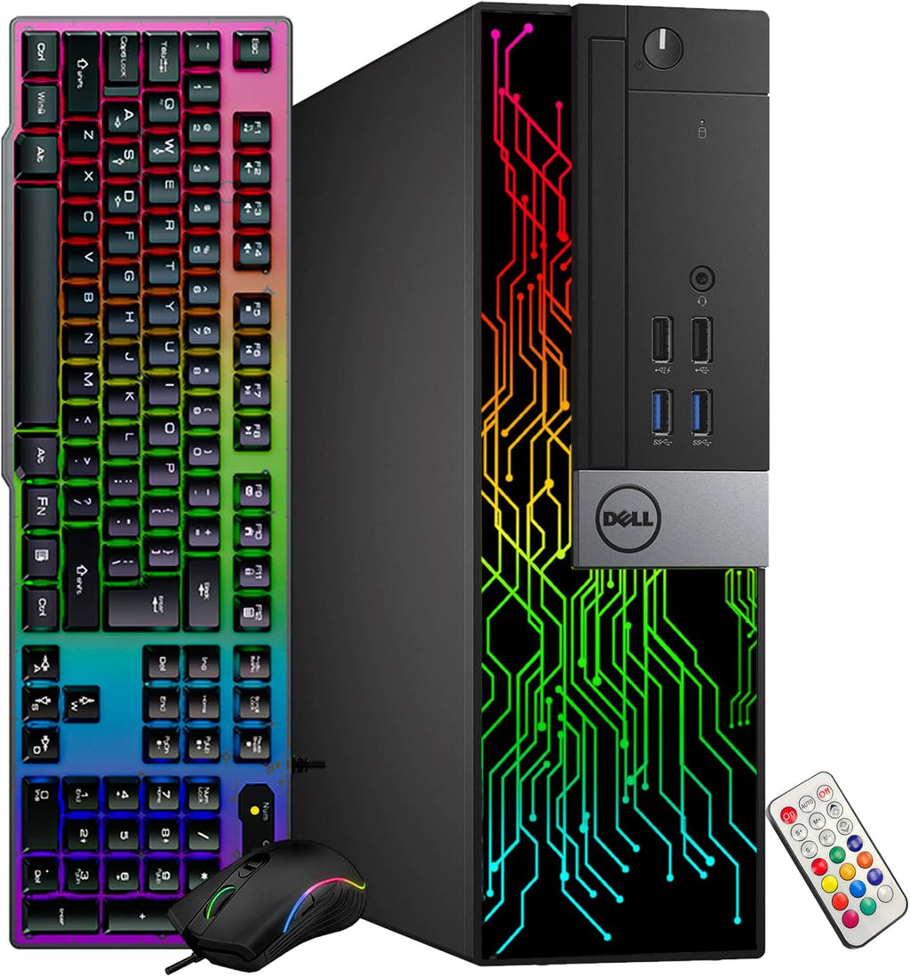 Dell Custom RGB Lights PC with 22 Inch Monitor OptiPlex Desktop Computer i5 6500 8GB RAM 256GB SSD Windows 11 Pro WiFi HDMI (Renewed)