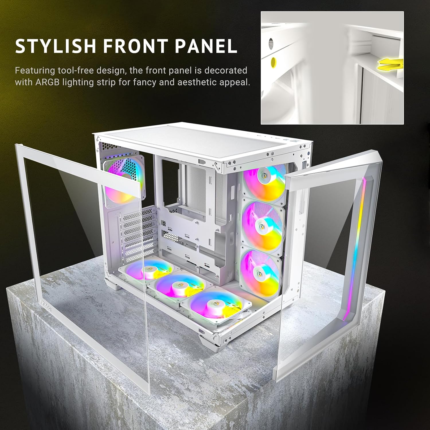 Antec C5 ARGB White, Mid-Tower ATX PC Case, Seamless Tempered Glass Front & Side Panels, 7×120mm ARGB PWM Fans Included, Supports Up to 10 Fans, 360mm Radiator Support, Type-C 3.2 Gen 2