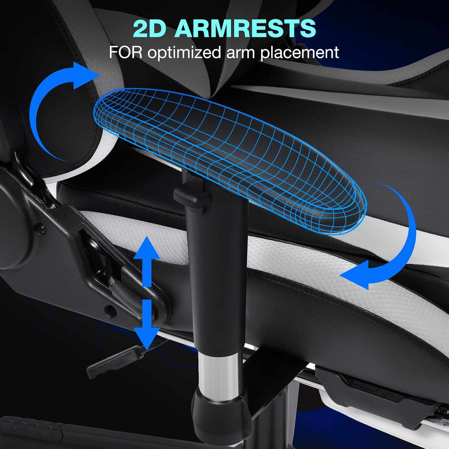 HOFFREE Gaming Chair with Bluetooth Speakers and Led Lights Massage Video Game Chair with Footrest Reclining High Back Computer Gamer Chair White and Black