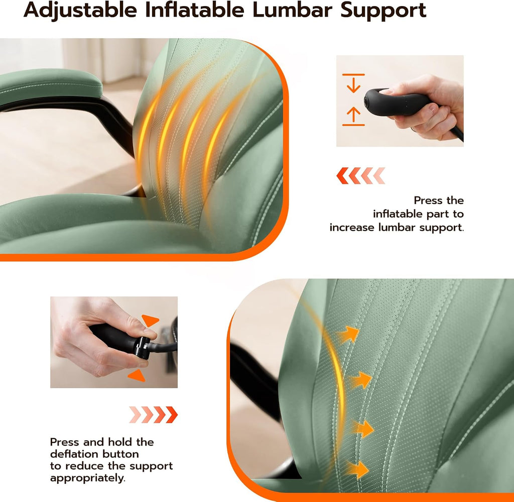 Ylzyxal Office Desk Chair, Ergonomic Computer Chair with Padded Flip-Up Arms and Adjustable Lumbar Support, PU Leather Executive Chair with Tilt Lock and 360° Swivel Rolling Wheels for Work, Study