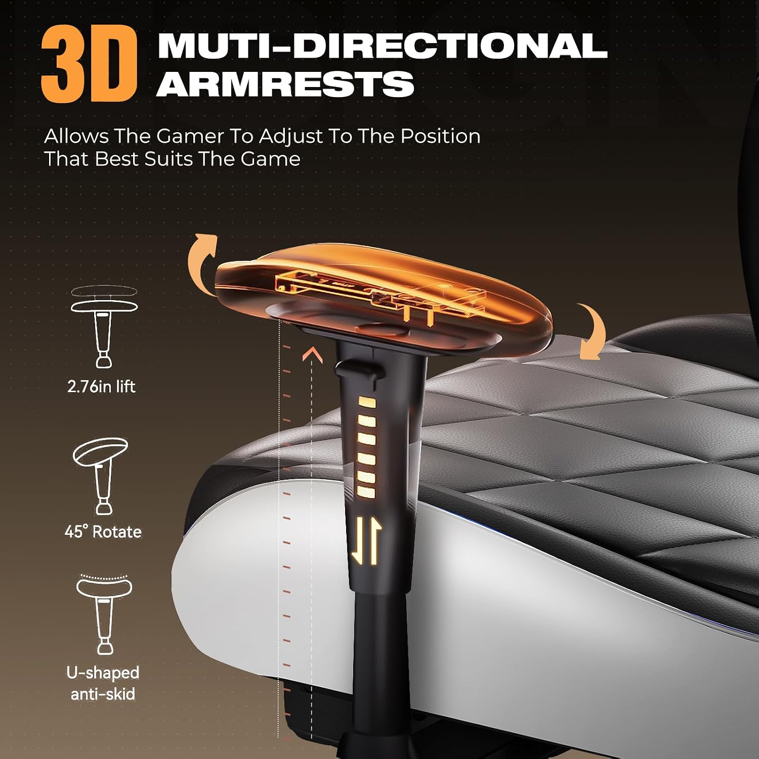 Gaming Chair with Footrest, Ergonomic High-Back PU Leather Computer Chair with 3D Adjustable Armrests, Headrest and Lumbar Support, Office Desk Chair with Diamond Stitching for Adults & Teen