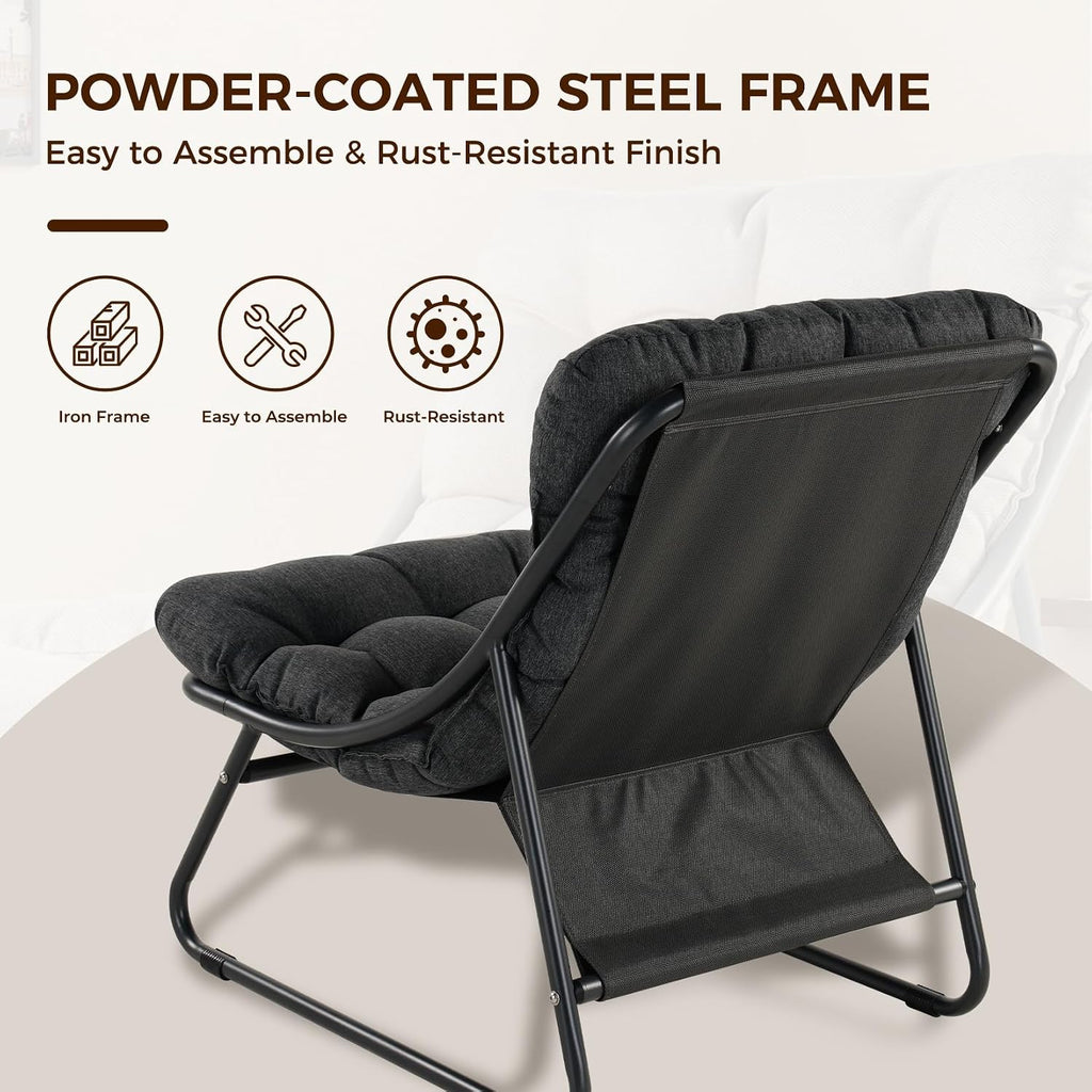Grand patio Outdoor Chair with Ottoman, Comfy Lounge Chair with Puffy Cushion and Foot Rest, Modern Metal Chair for Patio Porch Deck Living Room, Dark Gray