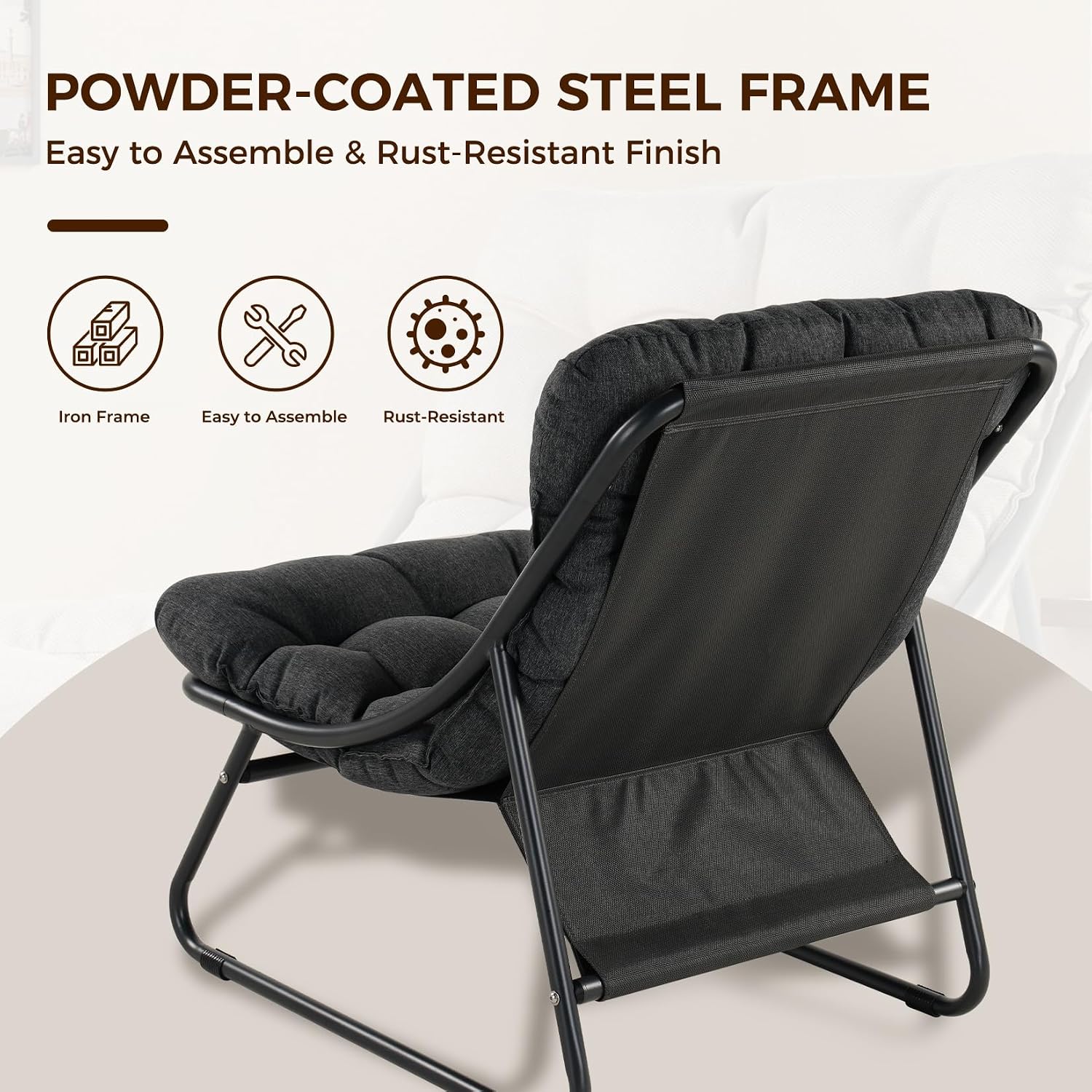 Grand patio Outdoor Chair with Ottoman, Comfy Lounge Chair with Puffy Cushion and Foot Rest, Modern Metal Chair for Patio Porch Deck Living Room, Dark Gray