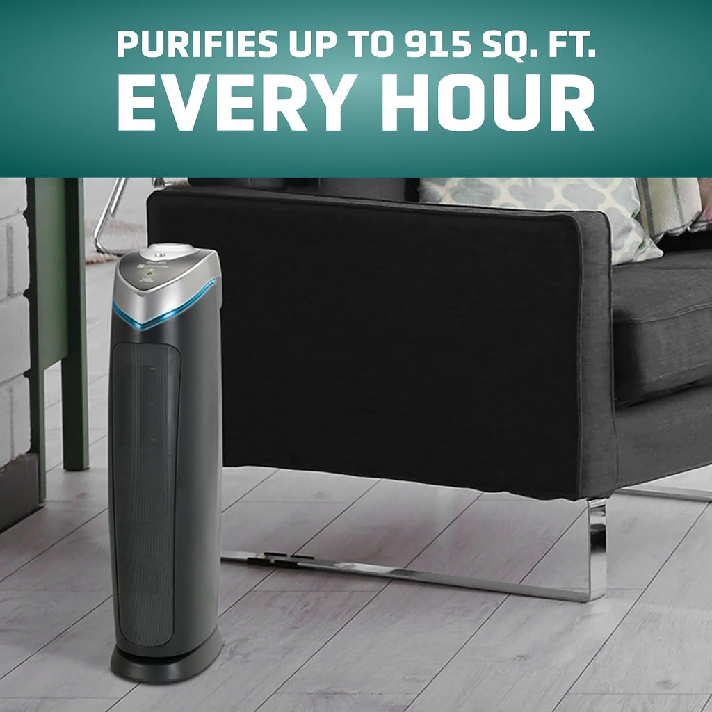 GermGuardian 3-In-1 HEPA Air Purifier for Home, Large Rooms Up To 915 Sq. Ft. with HEPA Air Filter, UV-C Light & Odor Reduction, AC5000E, 28' Tower, Gray
