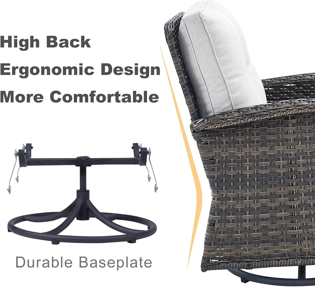 HUMMUH 6-Piece Patio Furniture PE Wicker Outdoor Conversation Set,All-Weather Rattan Swivel Rocker Chairs Outdoor Couch Ottomans for Backyard,Poolside,Deck