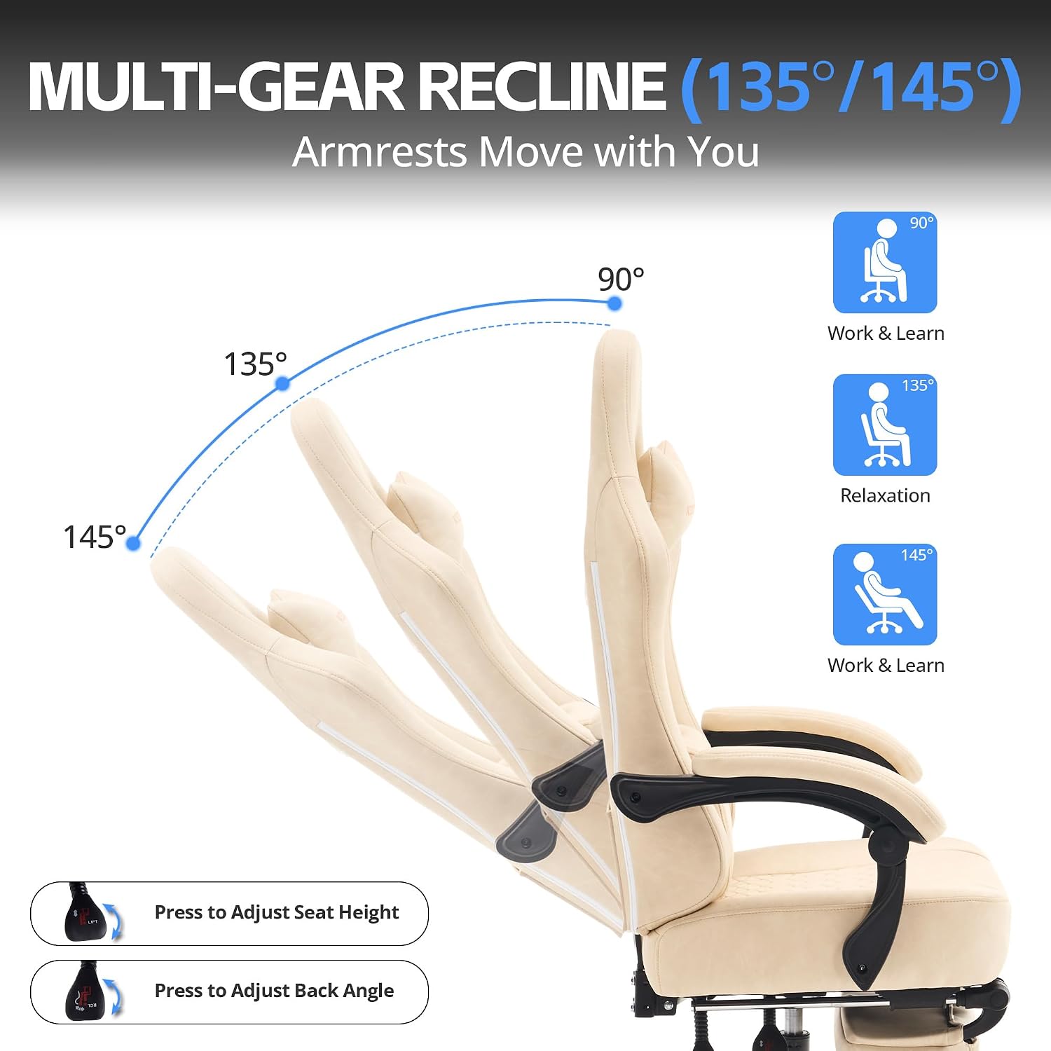 Gaming Chair Breathable Leather with Pocket Spring Cushion, Wide and High Ergonomic Office Chair with Headrest, Computer Gaming Chair with Footrest for Adult and Teen (Beige Leather)