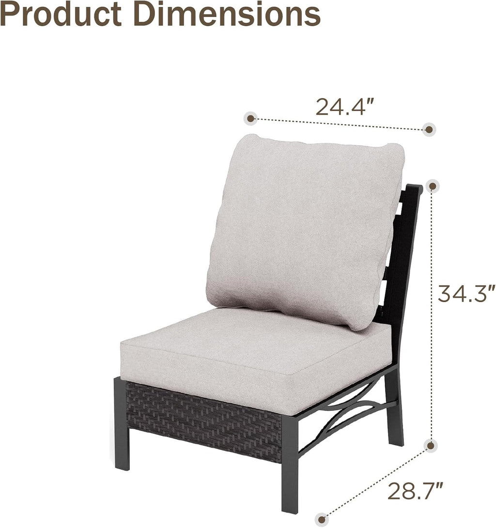 PHI VILLA Patio Sofa Outdoor Furniture, All-Weather Rattan & Metal 2 Seater Sofa with Cushions & Lumbar Pillows, Arm Lounge Loveseat for Patio, Balcony, Backyard, Deck, Poolside