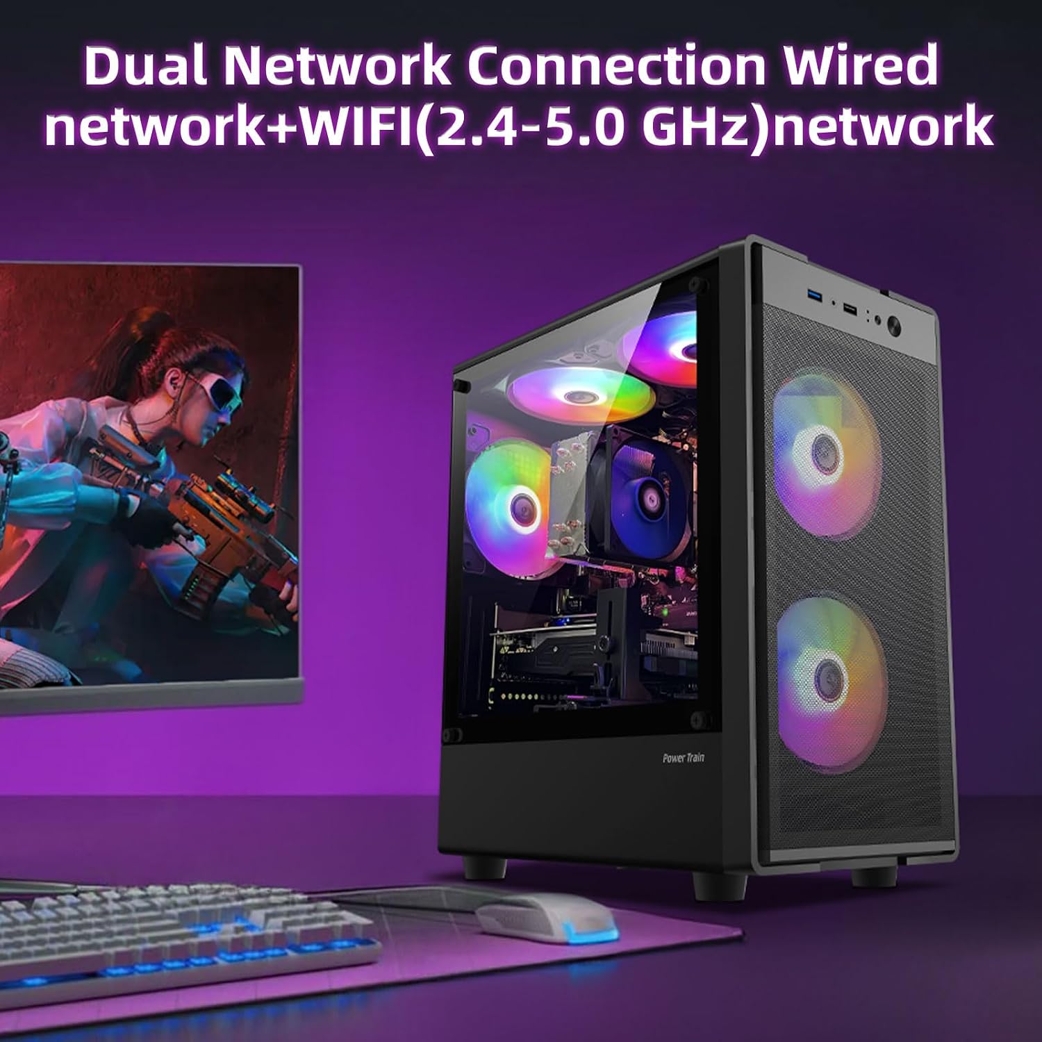 Prebuilt Gaming PC Desktop Computer,Intel Core i5 to 3.6GHz,RX560 Graphics Card with 4GB GDDR5 Video Memory,16GB RAM, 512GB SSD,WiFi 5.0,RGB Fan x5