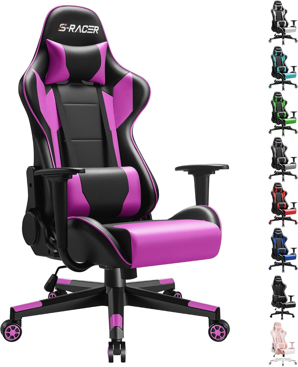 Furniwell Gaming Chair Racing Computer Chair PC Office Desk Chair Adjustable Swivel High Back Carbon Fiber Style PU Leather Executive Ergonomic Chair with Headrest and Lumbar Support (Violet)