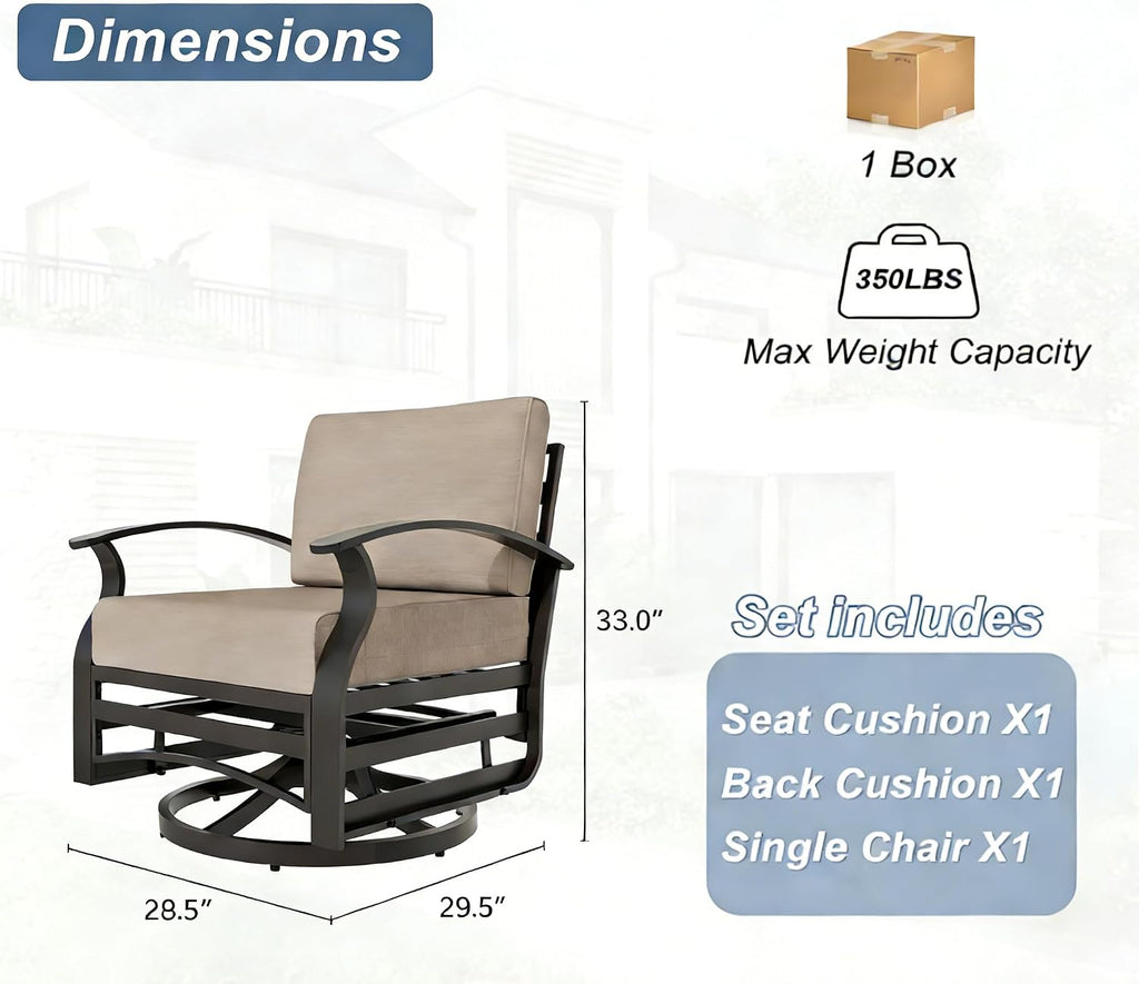 Kurapika 1 Piece Patio Furniture Chair, Outdoor Aluminum Swivel Glider Rocker, Patio Bistro Set Rocking Chair for Porch, Garden, Patio, Sand