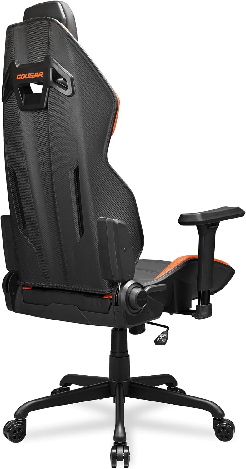 Cougar Hotrod Ergonomic and Comfortable Gaming Chair with Head and Lumbar Support, Steel Frame and Base, Reclining Backrest, Tilt Mechanism, Premium Hyper-Dura Leatherette, 3D Armrest, BK/Orange